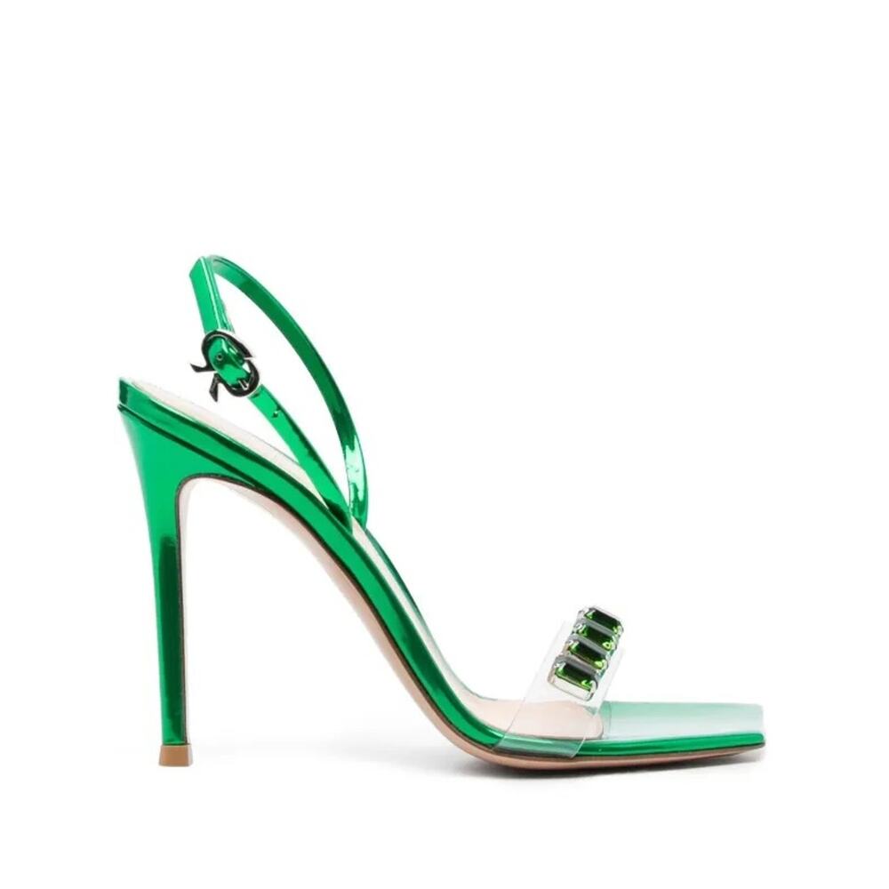 Gianvito Rossi Ribbon Candy 105mm Sandals – Metallic Green / PVC – Size 35.5 EU